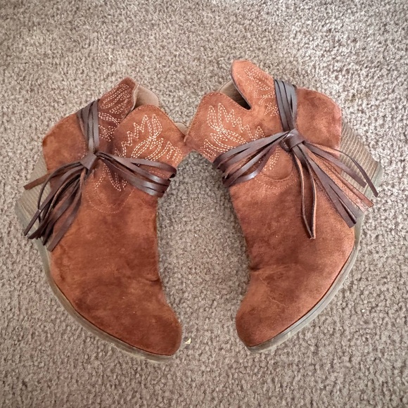 Brown Suede Ankle Boots with Fringe - Picture 4 of 5